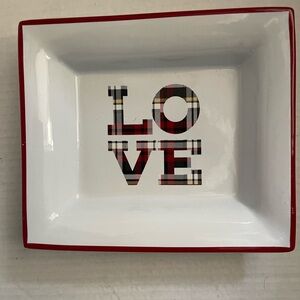 Pottery Barn LOVE Plaid Christmas Jewelry Tray Wrap Candy